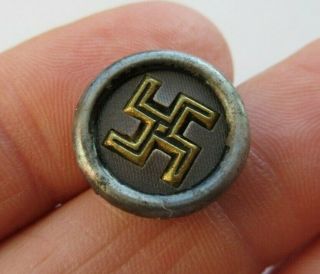 Fabulous Antique Vtg Brass Metal Button Good Luck Swastika Design 5/8 " (n)