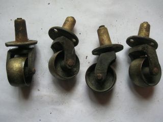 Matched Set Of 4 Antique Brass Wheel Furniture Casters