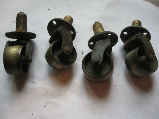 Matched Set of 4 Antique Brass Wheel Furniture Casters 2