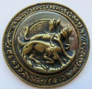 Outstanding X Large Antique Vtg Victorian Metal Picture Button Hunting Dogs (n)