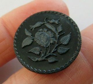 Antique 19th C Carved Horn Picture Button Rose Flower Ingram 