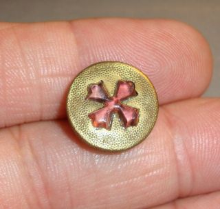 Antique Brass Button With Pink Glass Maltese Cross