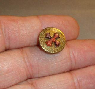 Antique Brass Button with Pink Glass Maltese Cross 2