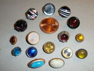 Antique Small Glass Buttons In Metal Settings