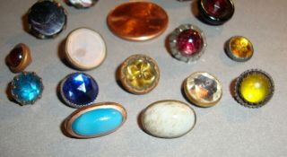 Antique Small Glass Buttons in Metal Settings 2
