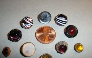 Antique Small Glass Buttons in Metal Settings 3