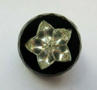 Stunning Antique Vtg Precision Inlay Black Glass Button Inlaid Clear Star (m)