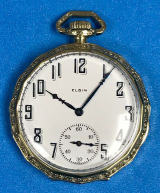 Elgin,  1924,  12s,  7j,  14k Gold Filled Openface Pocket Watch Running
