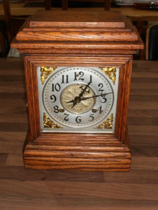 Antique Oak Cased Mantel Clock For Service / Repair.  Ansonia Clock Co