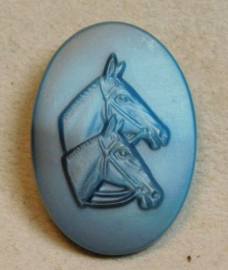 Xtra Fine Antique Vtg Wafer Blue Glass Button Horses L@@k 285