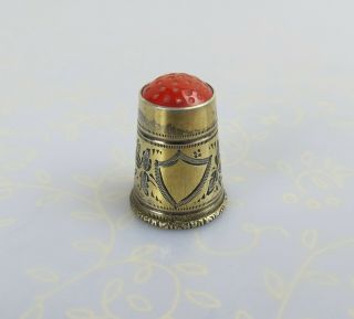 Vtg 333 8k Gold Over Sterling Silver Red Carnelian Top Antique Thimble