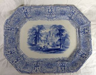 Big Antique 19c Staffordshire J Heath Geneva Blue Transfer Ware Platter.