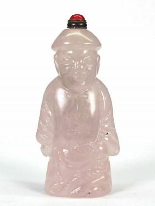 Chinese Qing Dynasty Person Carved Natural Pink Rose Quartz Snuff Bottle