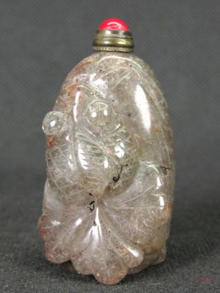 Chinese Goldfish Handwork Carved Natural Rutilated Quartz Crystal Snuff Bottle