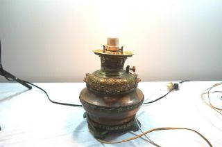 Antique B & H Bradley Hubbard Oil Lamp Brass Copper Converted Table Lamp