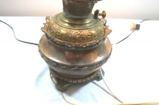 Antique B & H Bradley Hubbard Oil Lamp Brass Copper Converted Table Lamp 2