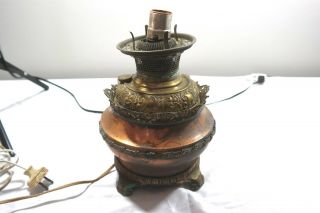 Antique B & H Bradley Hubbard Oil Lamp Brass Copper Converted Table Lamp 3
