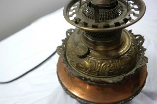 Antique B & H Bradley Hubbard Oil Lamp Brass Copper Converted Table Lamp 5