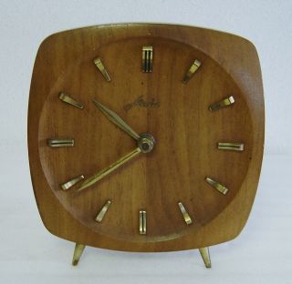 Mid Century Mechanical Haid Table Clock Teak And Brass Danish Modern Style