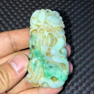 A Grade Old Antique Natural Green Jadeite Jade Chinese Handwork Dragon Pendant