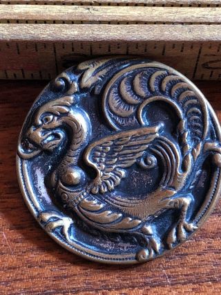 Large 1880s Victorian Dragon Metal Picture Button 1 7/16” Game Of Thrones Fans