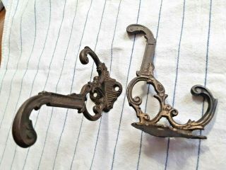 2 - Antique Eastlake Ornate Brass Victorian Coat & Hat Hook 1870s Double Hooks 4