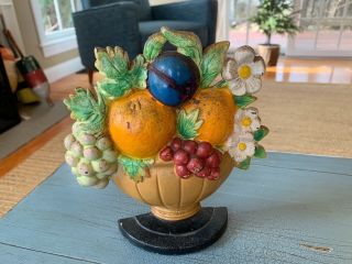 Hubley Metal Doorstop Fruit Basket Bowl & Flowers Antique Bright Paint 456