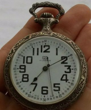 RARE Vintage EST Wind Up Pocket Watch 17 Jewels 1.  75 