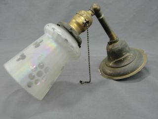 Antique Brass Wall Light Sconce Satin Glass Etched Shade Pull Chain