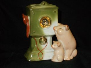 Antique German Fairing Pigs Waiting For A Telepone Call Toothpick Or Match Holde