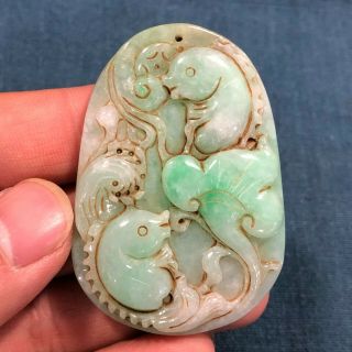 A Grade Old Antique Natural Jadeite Jade Handwork Chinese Double Fish Pendant