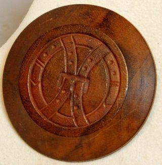 X - LARGE Antique Vintage BUTTON Carved Walnut Wood Buckle Design C3 2
