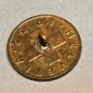 Antique Vintage Coin BUTTON 1 Cent Copper Wheat Penny A15 3