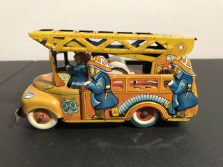 Japan Modern Toys Friction Fire Truck Tin Litho Vintage Ladder