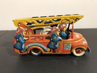 Japan Modern Toys Friction Fire Truck Tin Litho Vintage Ladder 3
