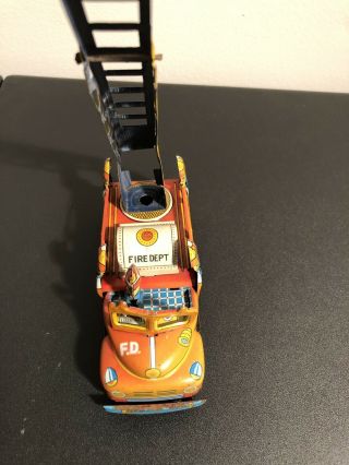 Japan Modern Toys Friction Fire Truck Tin Litho Vintage Ladder 4