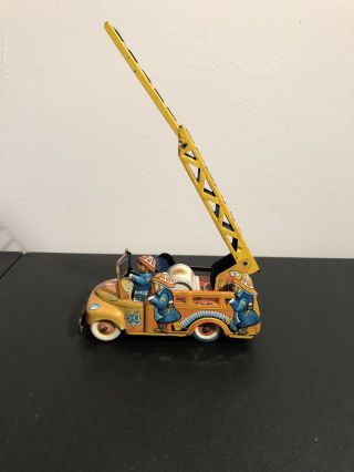 Japan Modern Toys Friction Fire Truck Tin Litho Vintage Ladder 5