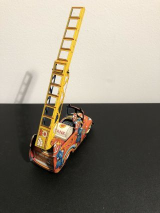 Japan Modern Toys Friction Fire Truck Tin Litho Vintage Ladder 6