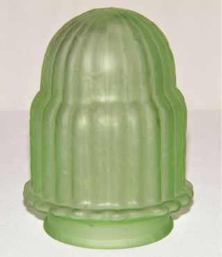 Vtg 1930s Art Deco Frankart Era Green Textured Glass Lamp Globe Shade Ribbed