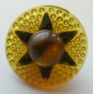 Spectacular Antique Vtg Victorian Amber Glass Button Molded Star Back 7/8 " (y)