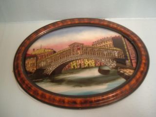 Antique Reverse Convex Glass Painting Of  Rialto Bridge  - Venice Italy 23x17