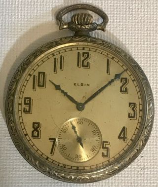 Antique Elgin Pocket Watch C.  1923.  12s.  7j.  In Gf Open Face Case.  Not.
