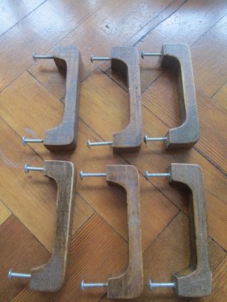 Set Of 6 Vintage Wood Cabinet Draw Door Handles 60s 70s