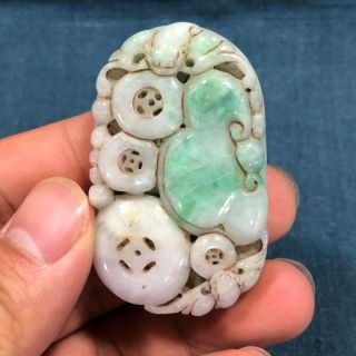 A Grade Chinese Old Collectible Natural Jadeite Jade Bat & Ruyi Handwork Pendant