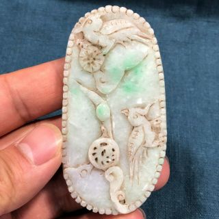 A Grade Chinese Old Antique Handwork Natural Jadeite Jade Rare Ruyi Bird Pendant