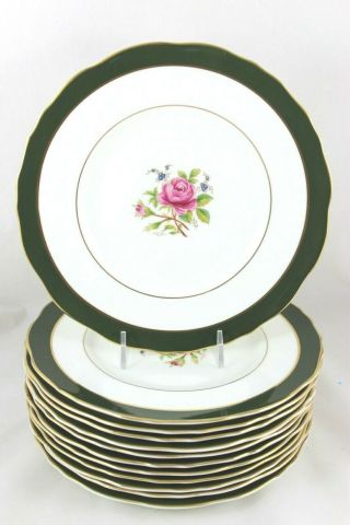English Set (s) 6 Bread Plates Cauldon Miniver Rose Green V9837 Pink Rose Gold