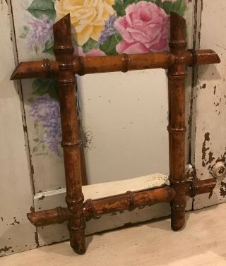 Small Antique Vintage French Country Provincial Faux Bamboo Wall Mirror