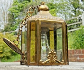 Vintage / Antique Ornate Brass And Glass Hall Lamp