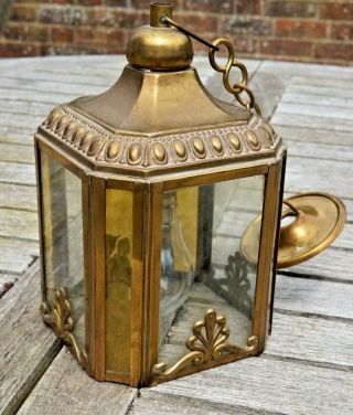 Vintage / Antique Ornate Brass And Glass Hall Lamp 2