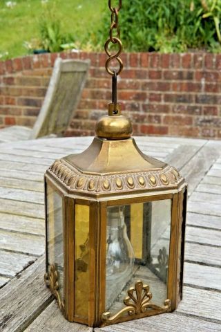 Vintage / Antique Ornate Brass And Glass Hall Lamp 3